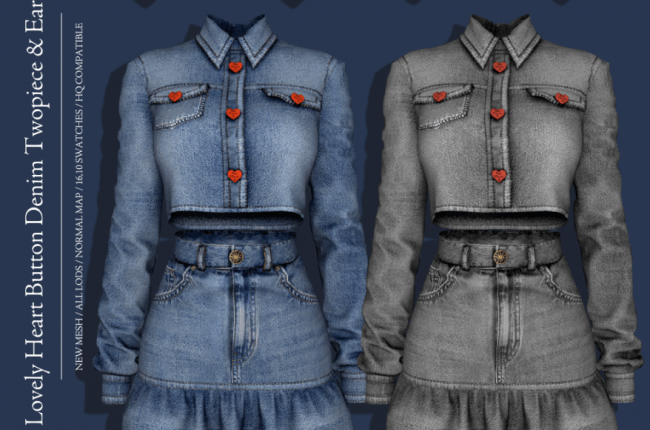 Lovely Heart Button Denim Twopiece от RIMINGS