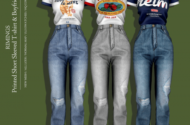 Printed Short Sleeved T-shirt & Boyfriend Jeans от RIMINGS