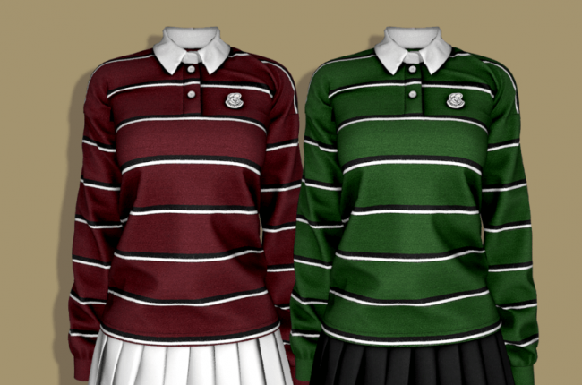 Stripe Collar Shirt & Pleats mini Skirt от RIMINGS