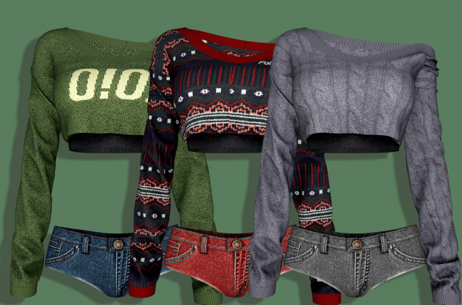 Crop Knit Top & Short Denim Pants от RIMINGS