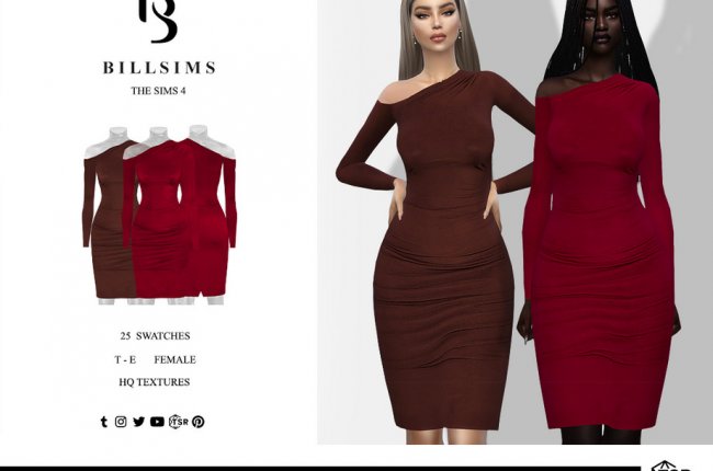 Asymmetric Ruched Long Sleeve Midi Dress от Bill Sims