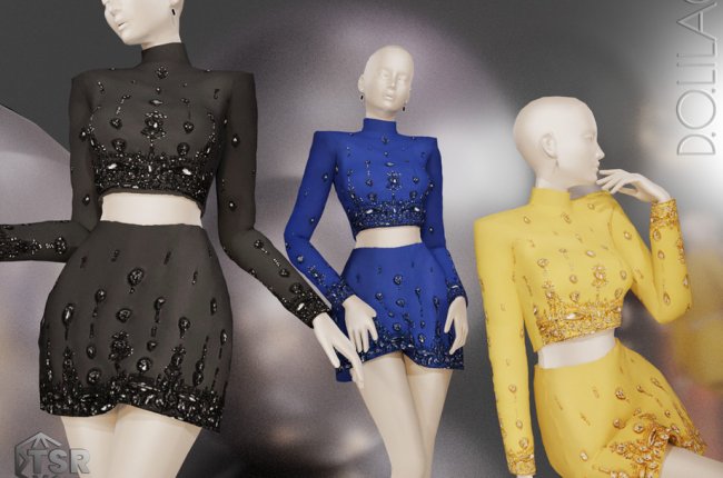 Crystal Embellished Turtleneck Crop Top [SET] DO0180 от D.O.Lilac